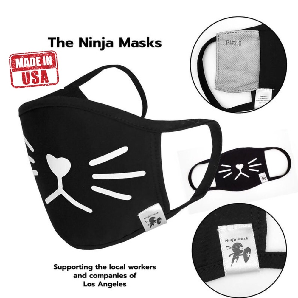 CAT WHISKERS FACE MASK. Washable. Made in US